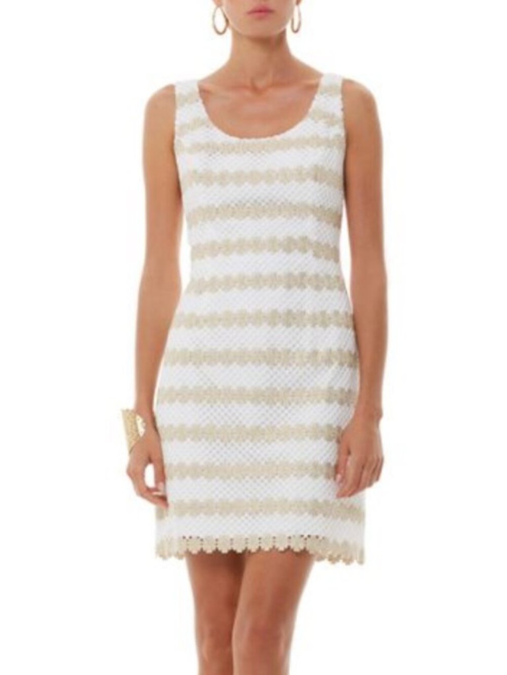 Lilly Pulitzer White Mini Dress with Gold Lace Stripes